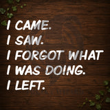 I Came. I Saw. I Forgot What I Was Doing. I Left. Vinyl Car Decal